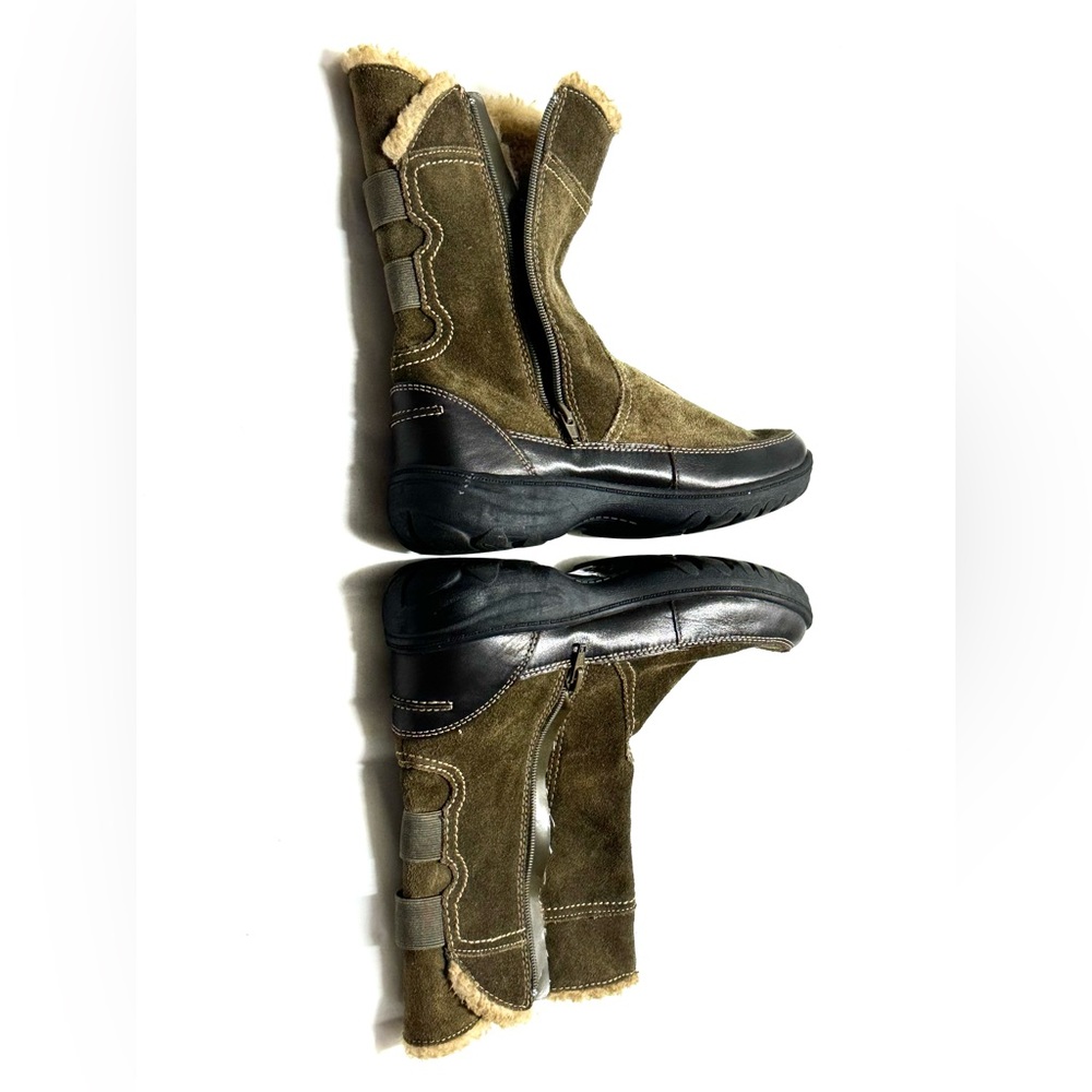 Clarks Womens 63063 Taupe-Black‎ Leather Winter  Boots Sz 7W 1012 - Picture 4 of 10